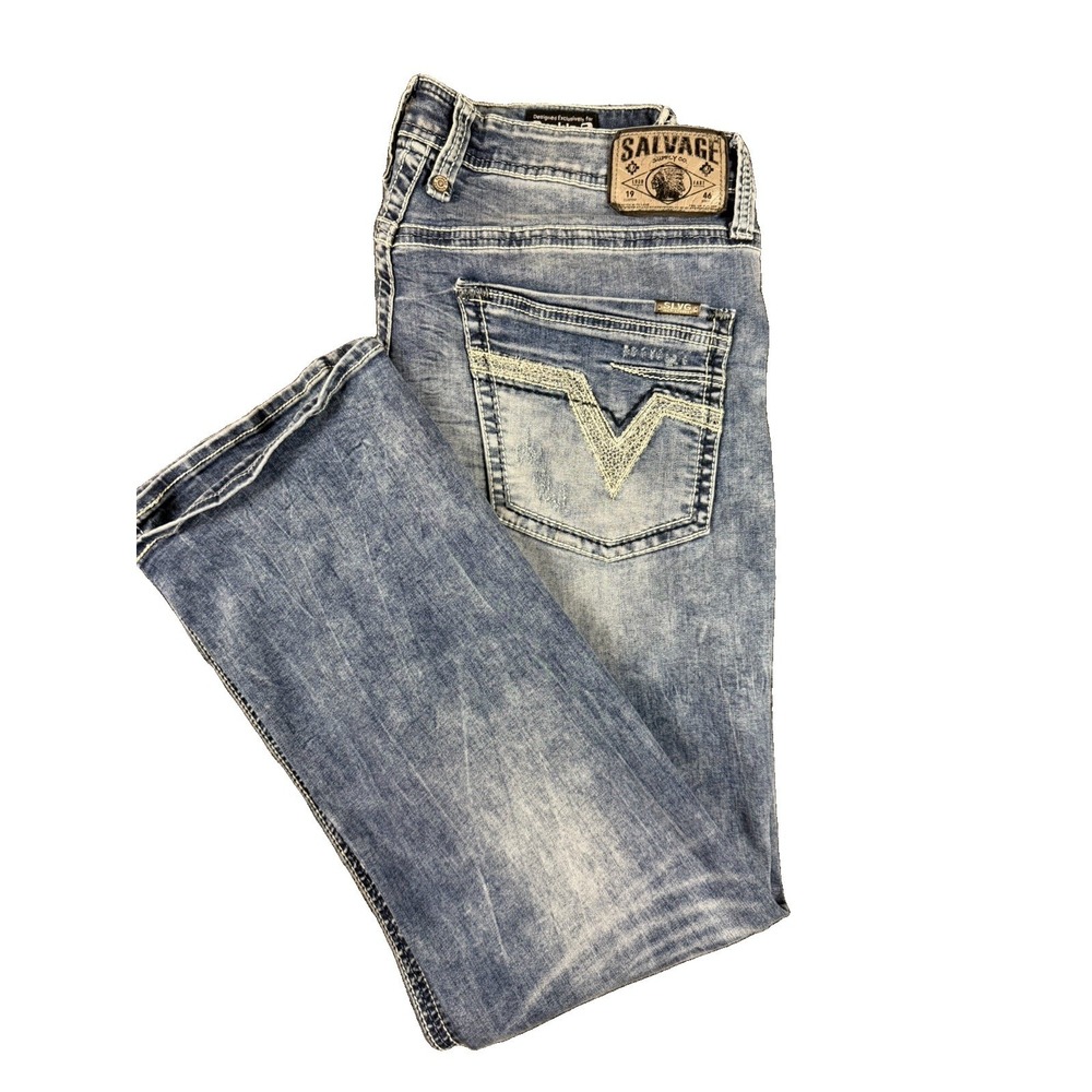 Salvage Supply Co Anarchy Relaxed Straight Jeans 36X30 Buckle Med Faded Whisker